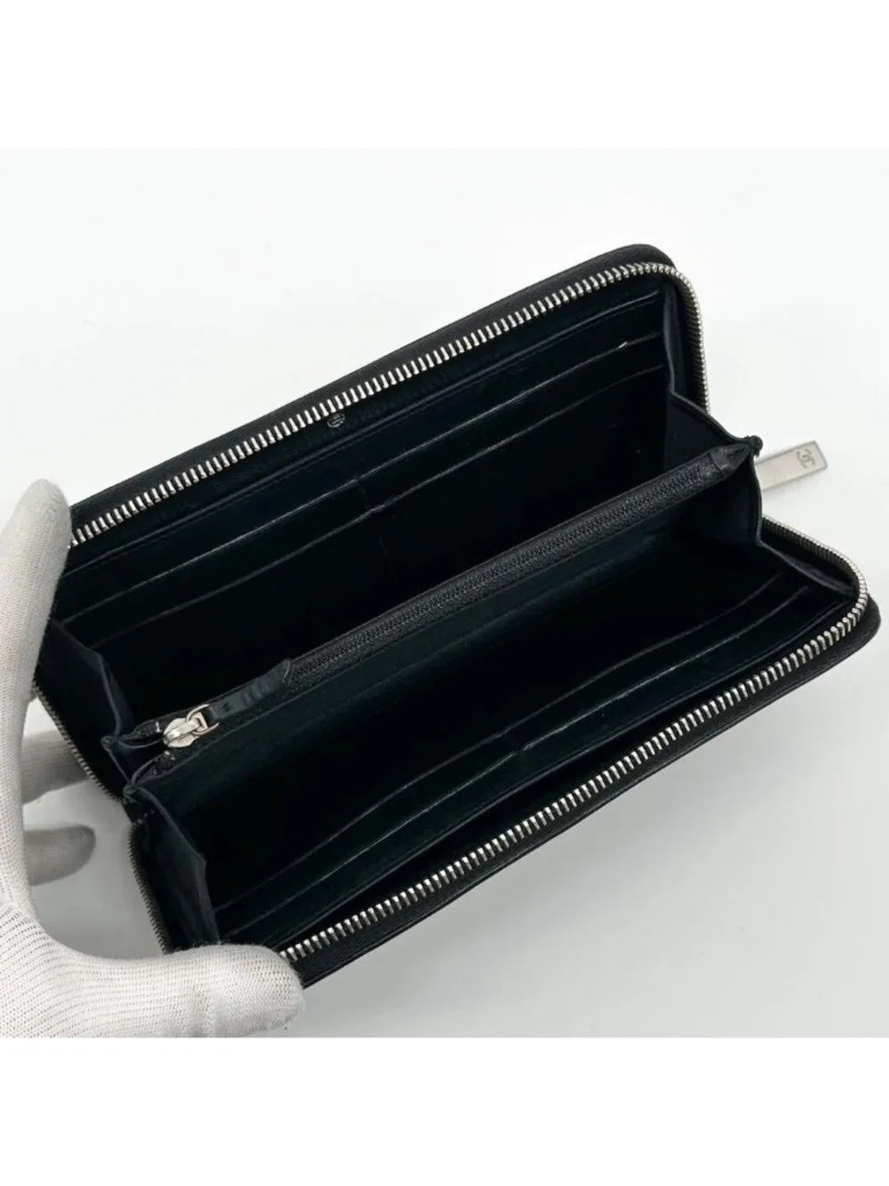 Chanel CC Logo Quilted Round Diamond Cut Lambskin Wallet